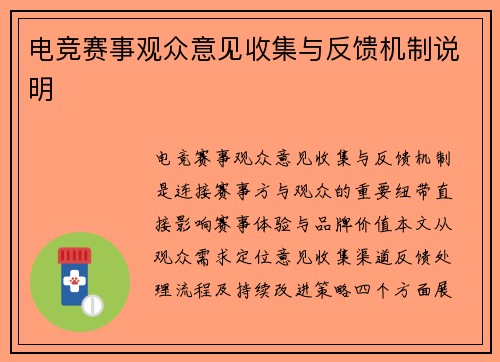 电竞赛事观众意见收集与反馈机制说明